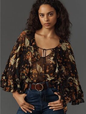 Anthropologie Plenty by Tracy Reese Sheer Printed Blouse Small NWT